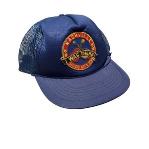 Vintage Nashville Trucker Hat I Was There Music City Patch Blue Snapback Cap
